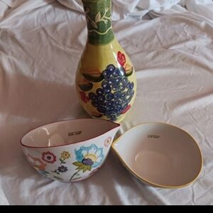 Pier 1 Multicolor Floral Vase and Bowl Set